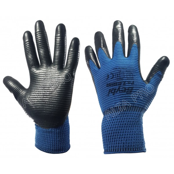 AA050230 
Gant tricoté nylon bleu enduit de nitrile noir
