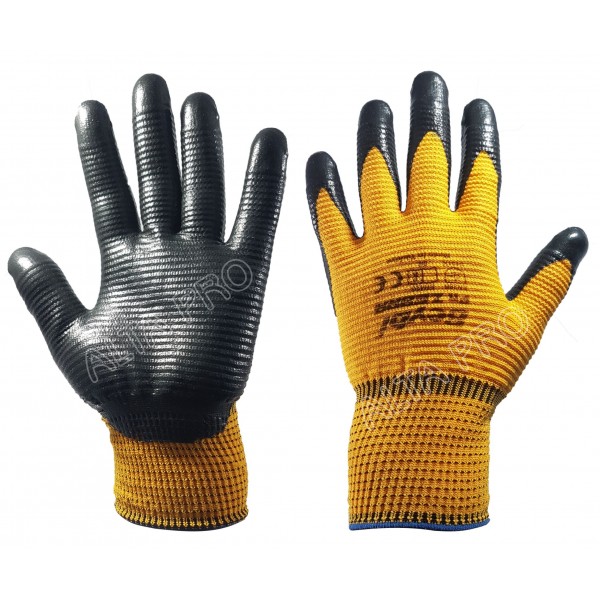 AA050220 
Gant tricoté nylon jaune enduit de nitrile noir
