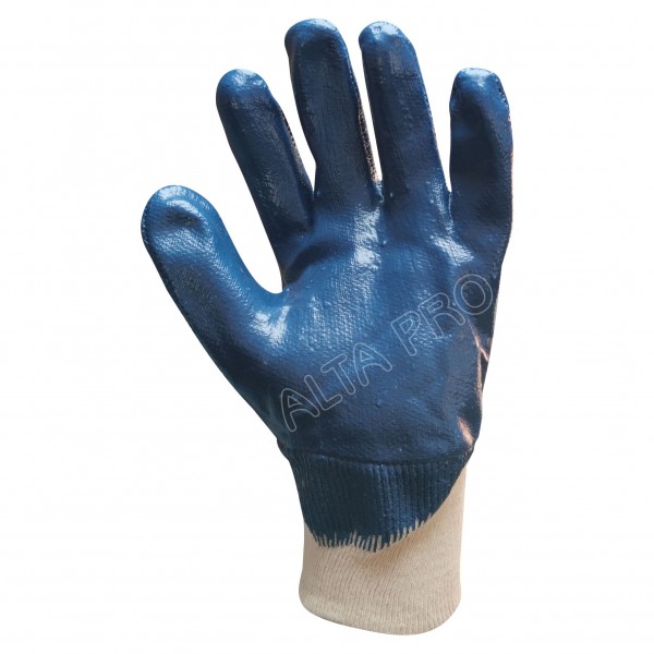 AA050700 Gant coton double enduction en nitrile bleu dos aère