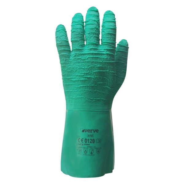 AA070619 Gant latex crêpe vert support coton 34 cm