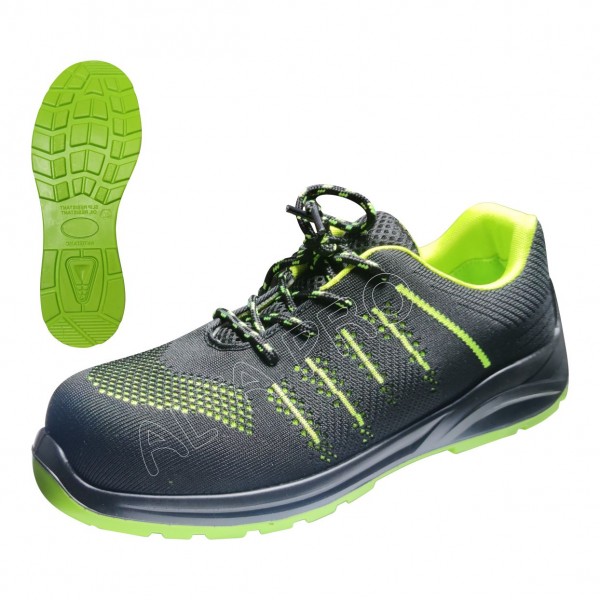 AF020300 Chaussure de protection sportive en tissu noir/vert fluo