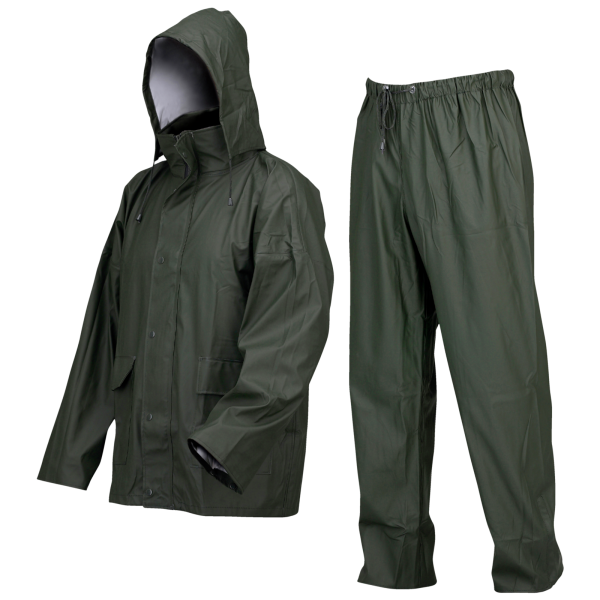 AE050310 Veste et pantalon imperméables en pu/polyester vert