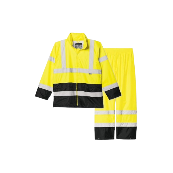 AE040850 Ensemble imperméable hi-viz polyster 300 D/PU jaune-bleu marine