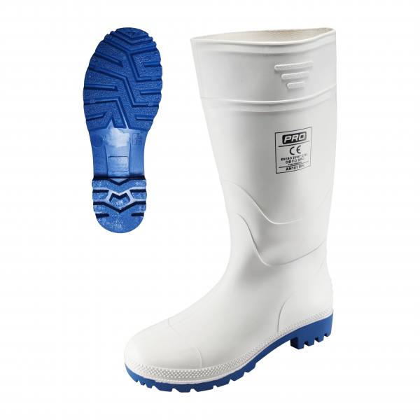 AF032200 Botte en PVC alimentaire blanche w-blue